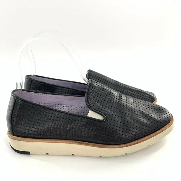 Johnston and Murphy flats sz 6 black laser cut leather flatform loafers academia - Picture 12 of 12